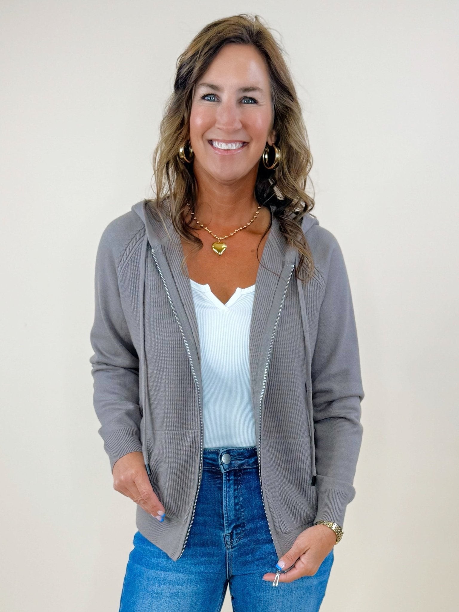 Latte Love Zip Up Sweater Hoodie - Jessi Jayne Boutique