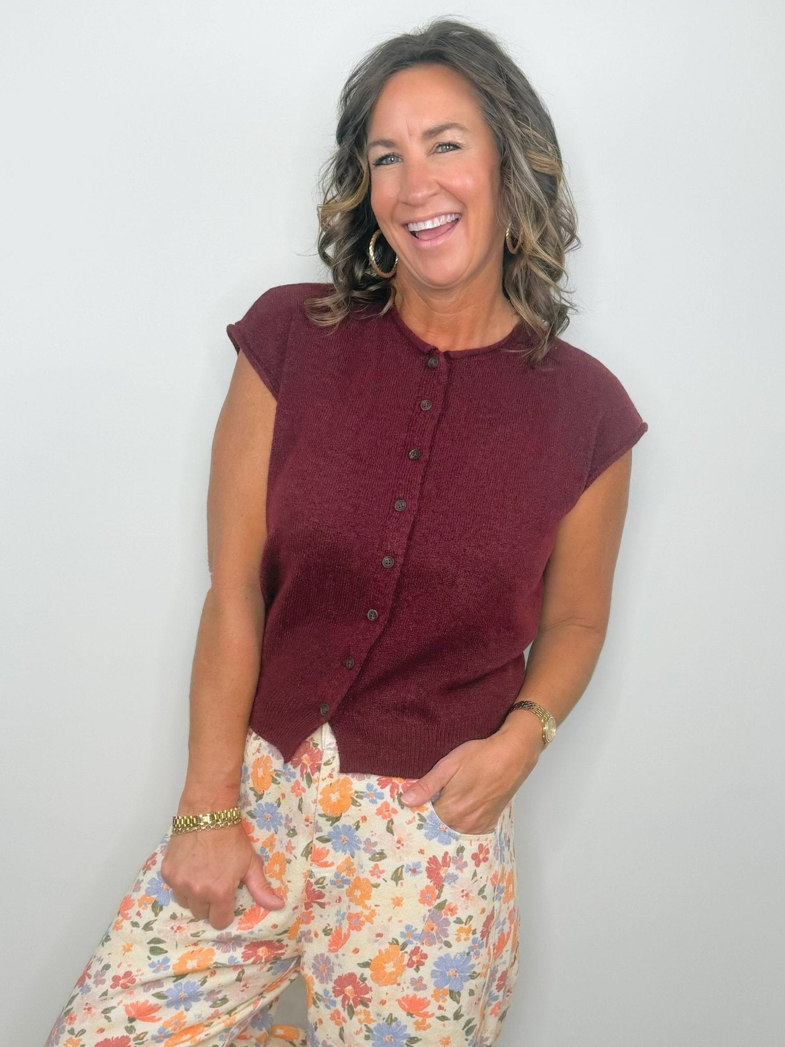 Wine Country Button Front Sweater Top - Jessi Jayne Boutique