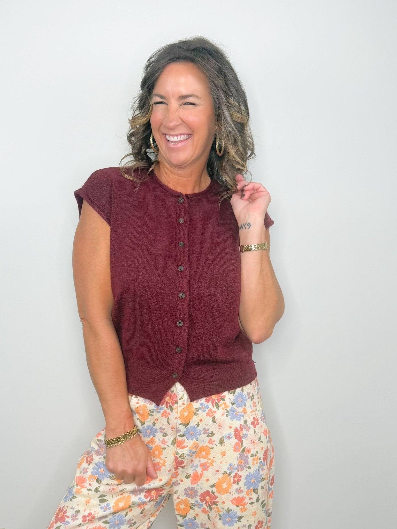 Wine Country Button Front Sweater Top - Jessi Jayne Boutique