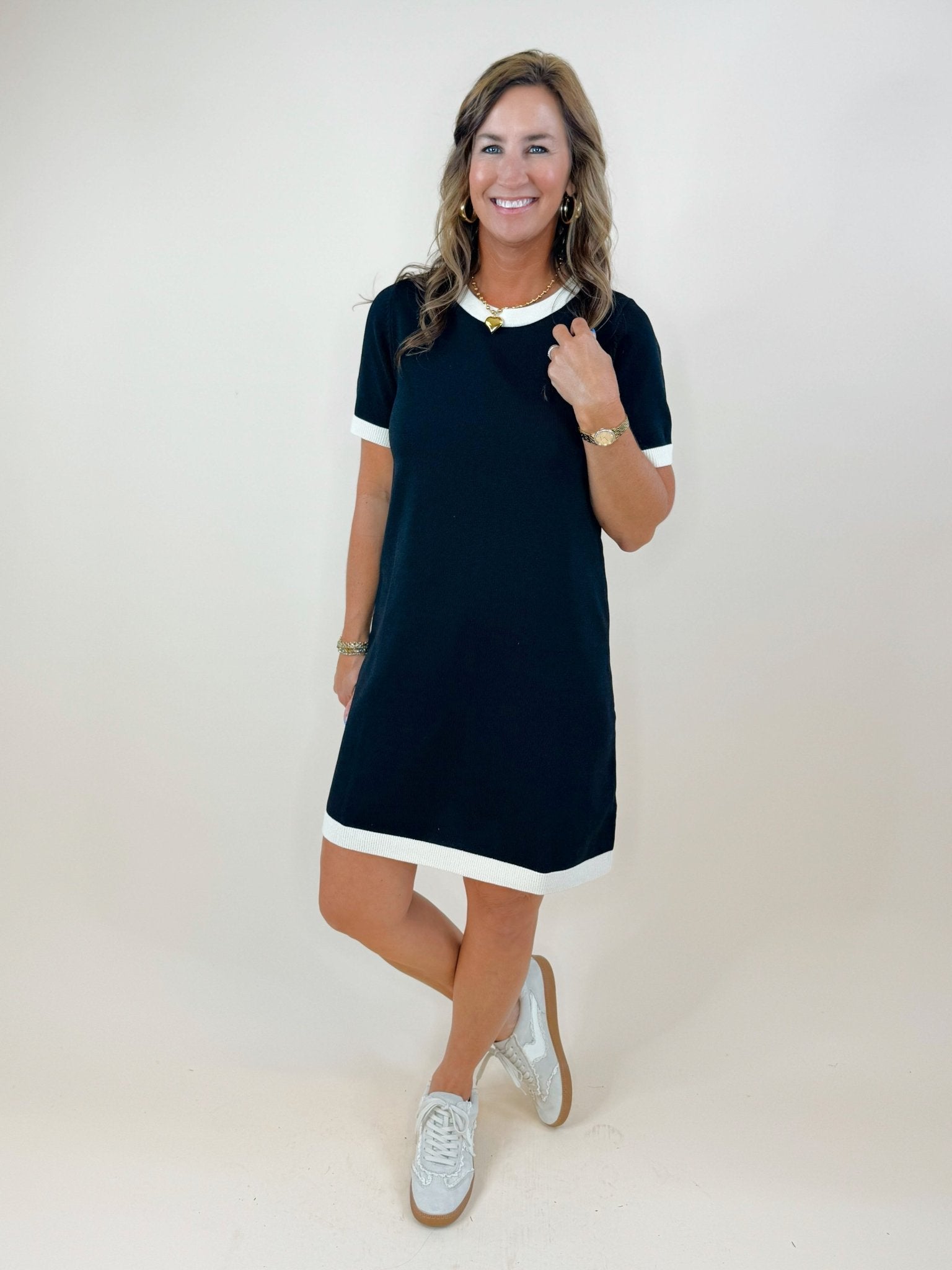 Contrast Trim Knit Dress - Jessi Jayne Boutique
