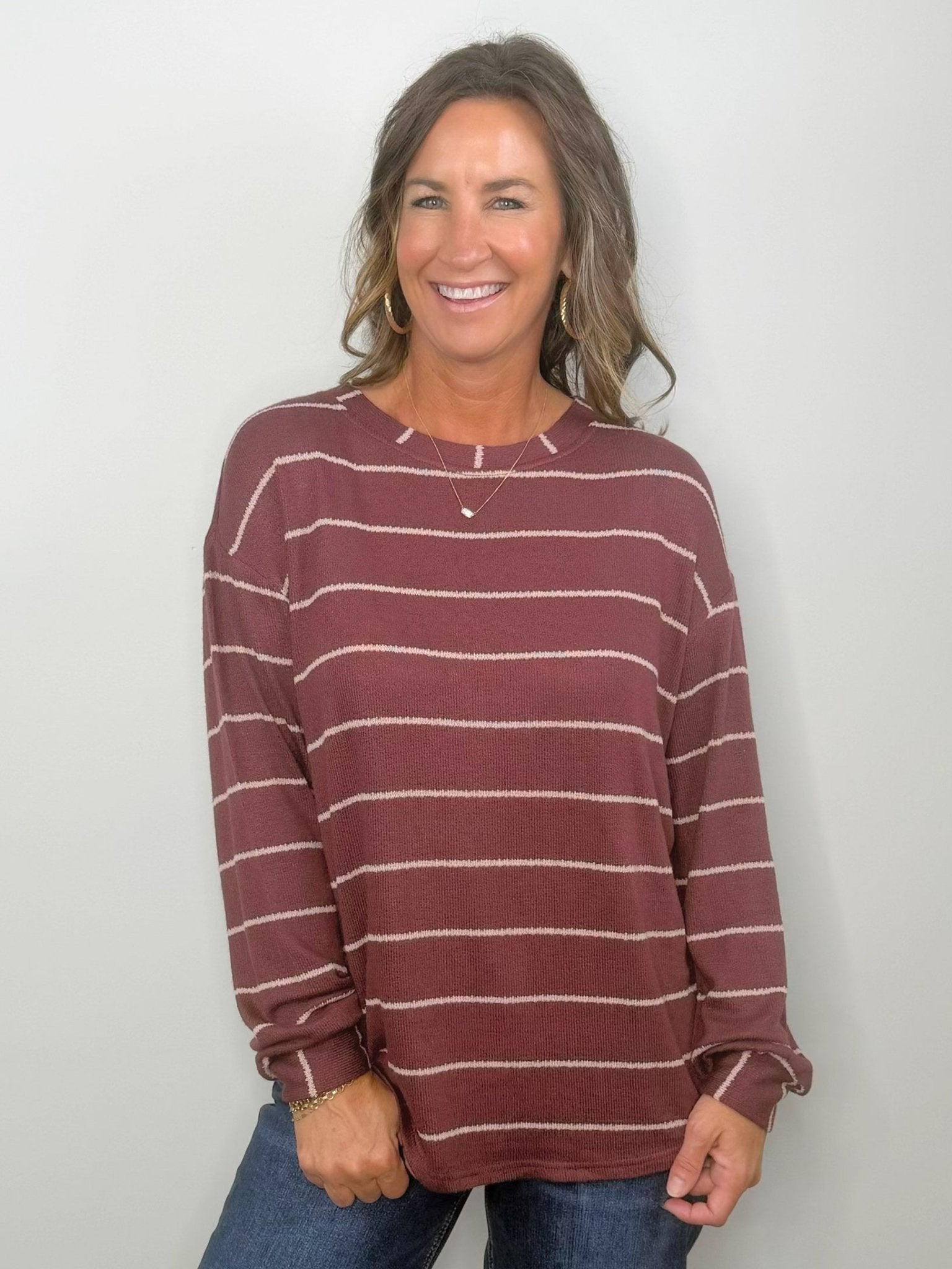 Mulberry Stripe Relaxed Knit Top - Jessi Jayne Boutique