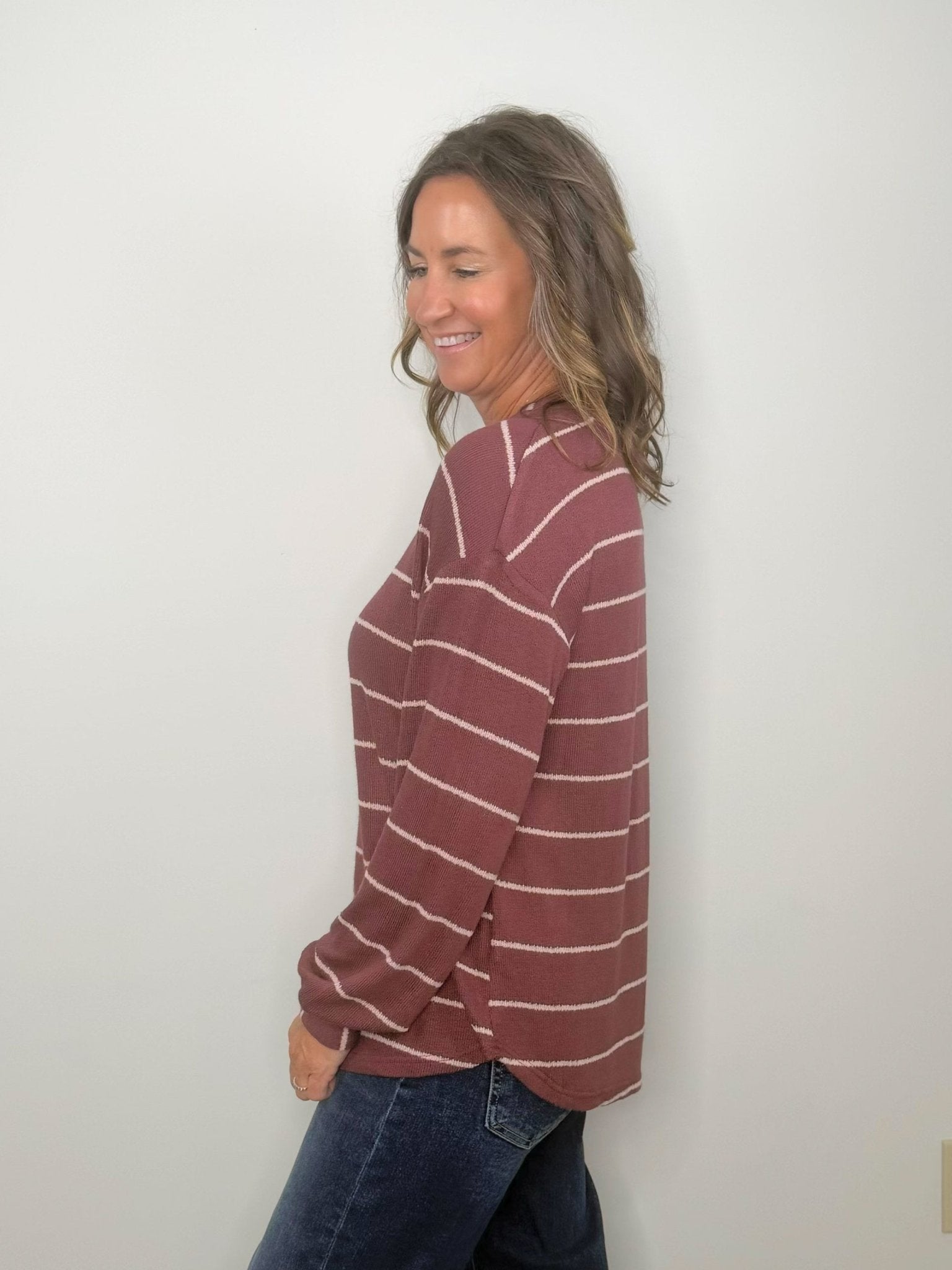 Mulberry Stripe Relaxed Knit Top - Jessi Jayne Boutique
