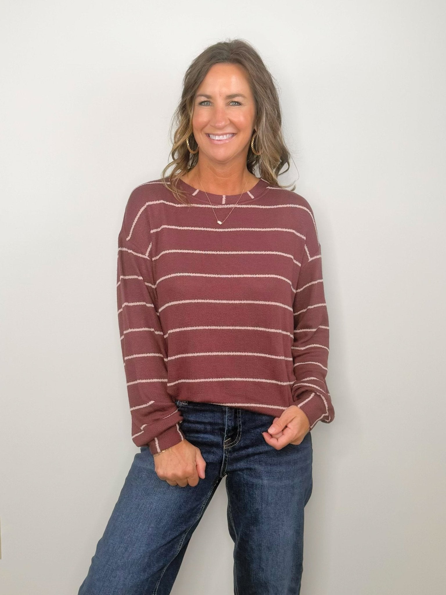 Mulberry Stripe Relaxed Knit Top - Jessi Jayne Boutique