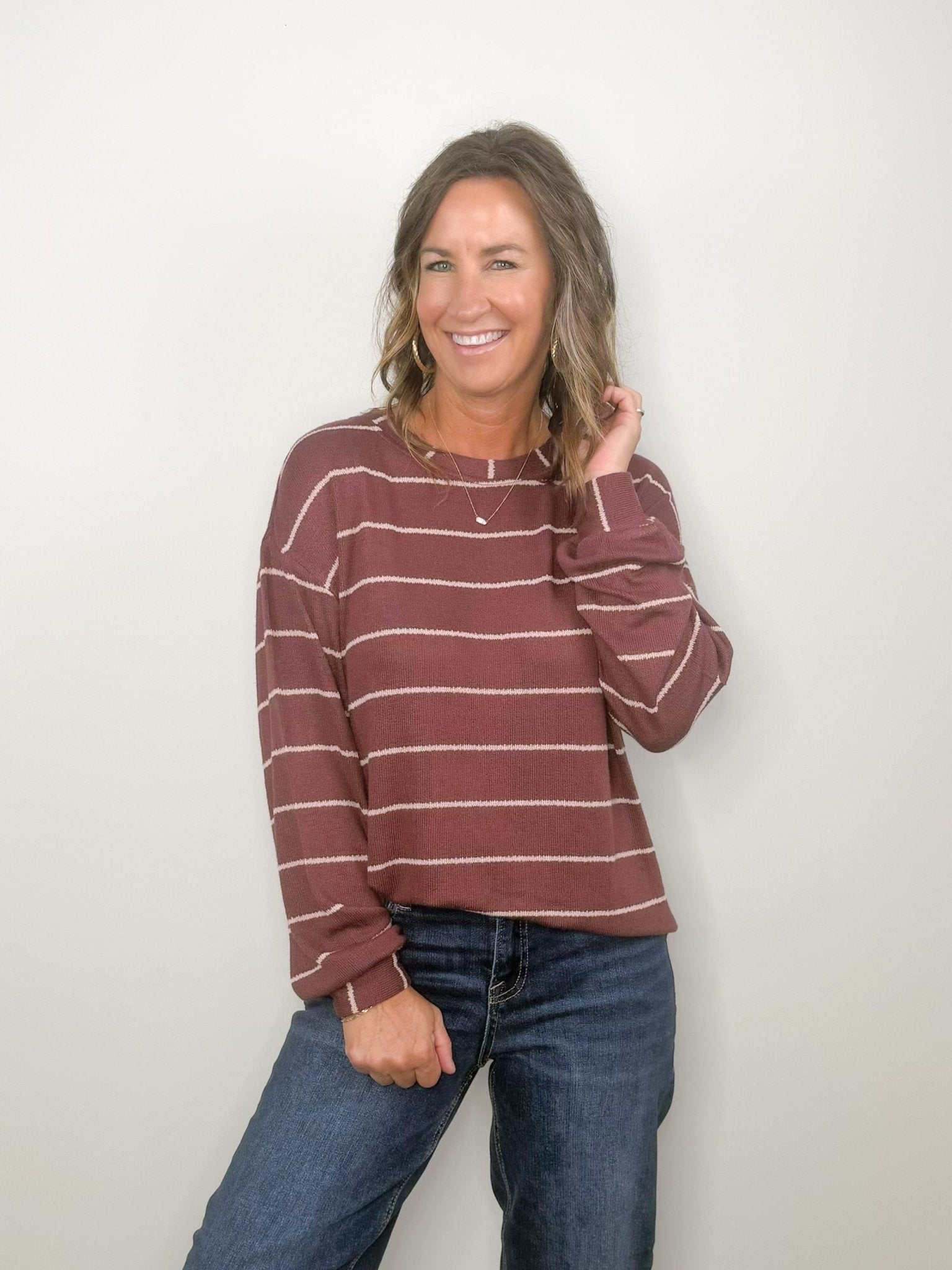 Mulberry Stripe Relaxed Knit Top - Jessi Jayne Boutique