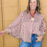 Cinnamon Stripe Button Down Blouse
