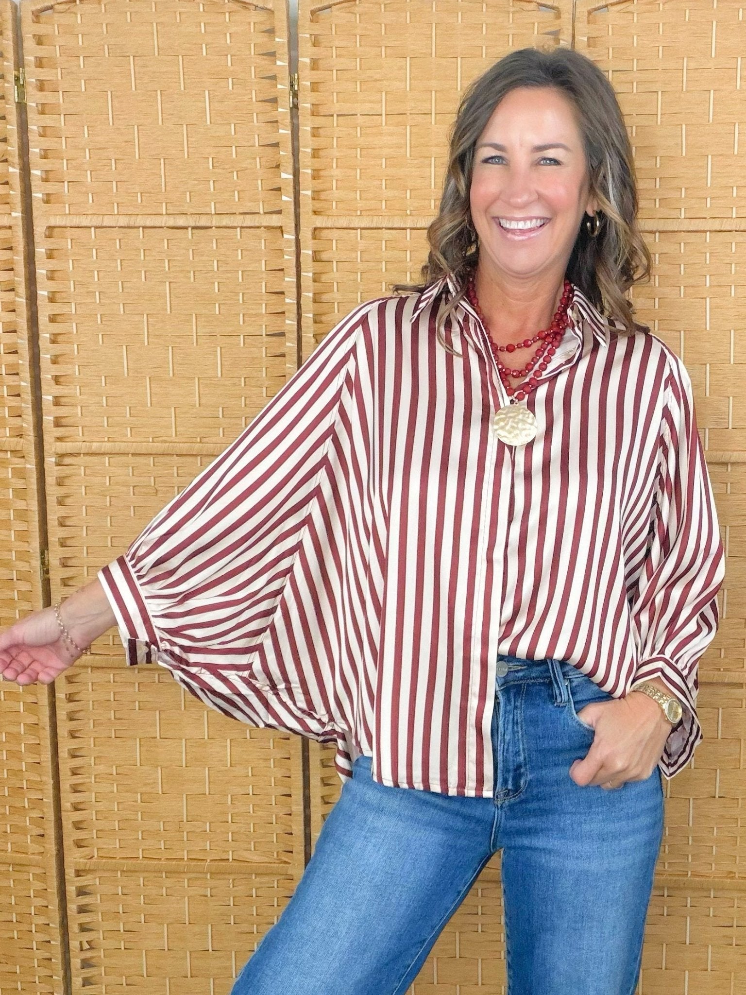 Cinnamon Stripe Button Down Blouse - Jessi Jayne Boutique