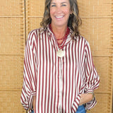 Cinnamon Stripe Button Down Blouse