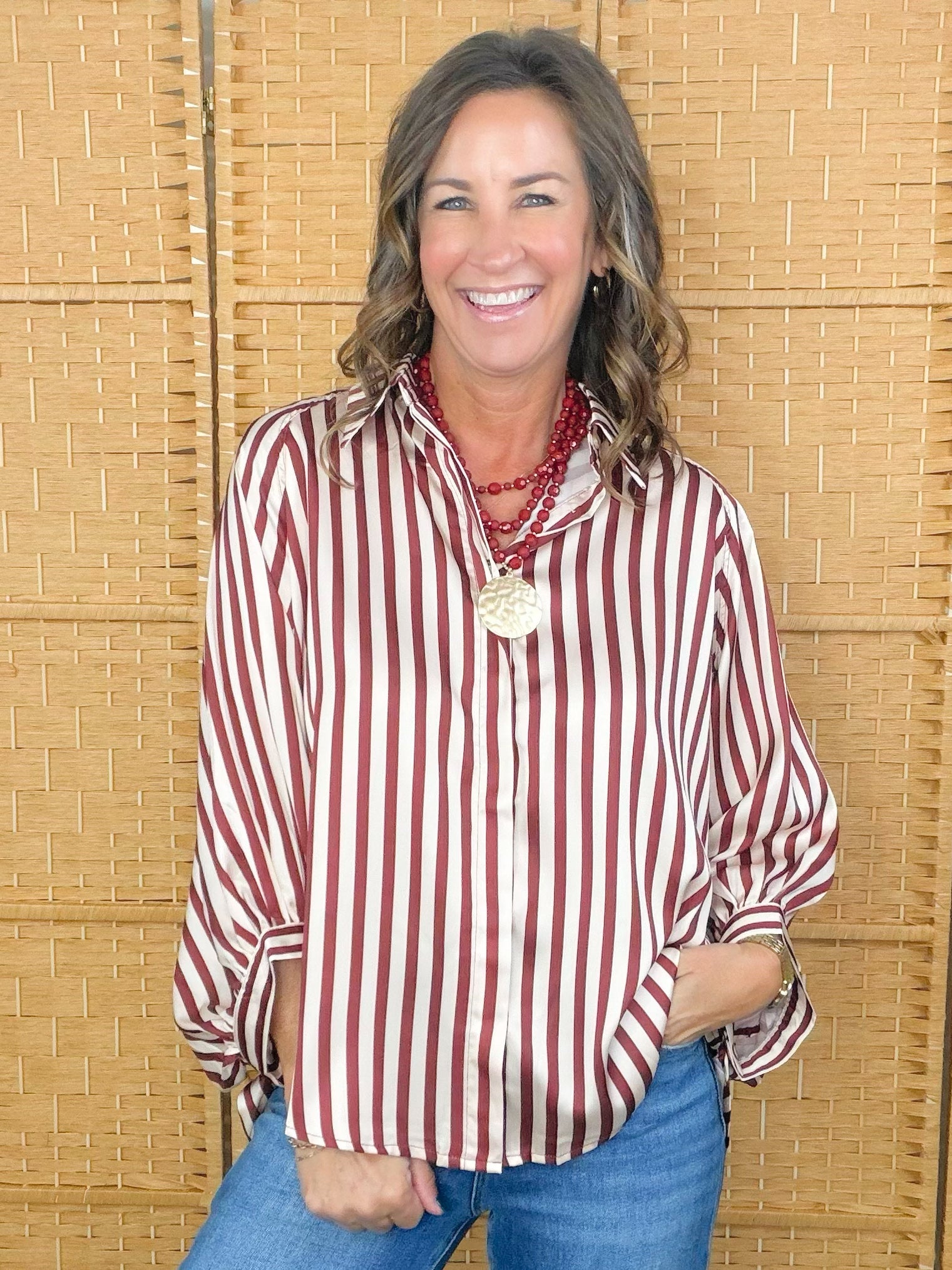 Cinnamon Stripe Button Down Blouse - Jessi Jayne Boutique