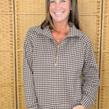 Brown Gingham Quarter Zip Pullover