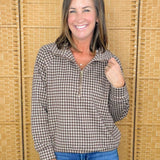 Brown Gingham Quarter Zip Pullover