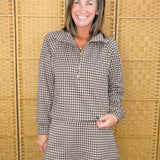 Brown Gingham Quarter Zip Pullover