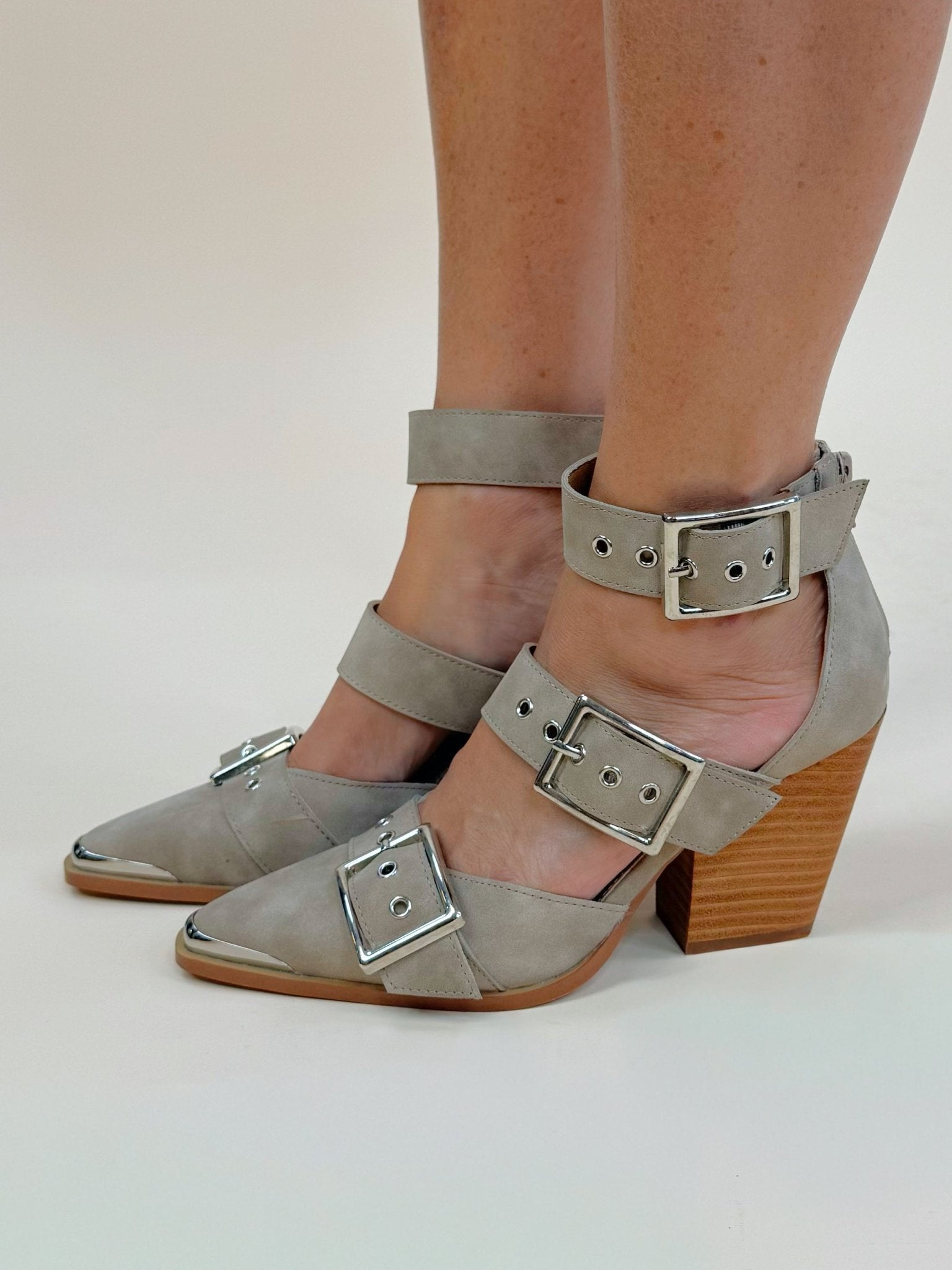 Miim Hendrix Taupe Buckle Heeled Sandal - Jessi Jayne Boutique