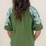 Elena Embroidered V - Neck Top - Jessi Jayne Boutique