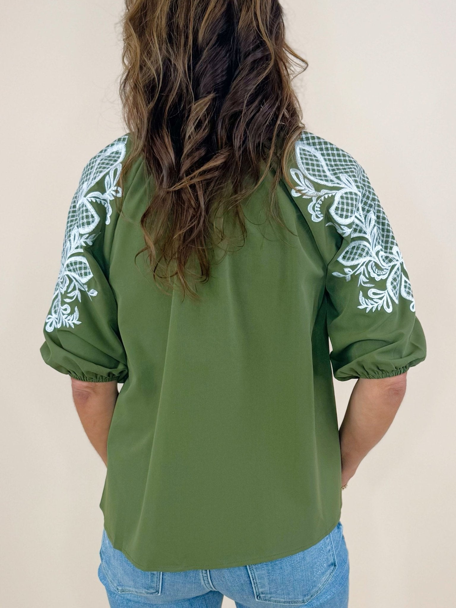 Elena Embroidered V - Neck Top - Jessi Jayne Boutique