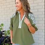 Elena Embroidered V - Neck Top - Jessi Jayne Boutique