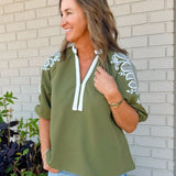 Elena Embroidered V - Neck Top - Jessi Jayne Boutique