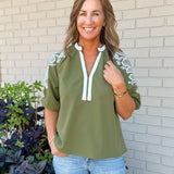 Elena Embroidered V - Neck Top - Jessi Jayne Boutique