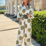 Florencia Wide Leg Long Sleeve Floral Set - Jessi Jayne Boutique