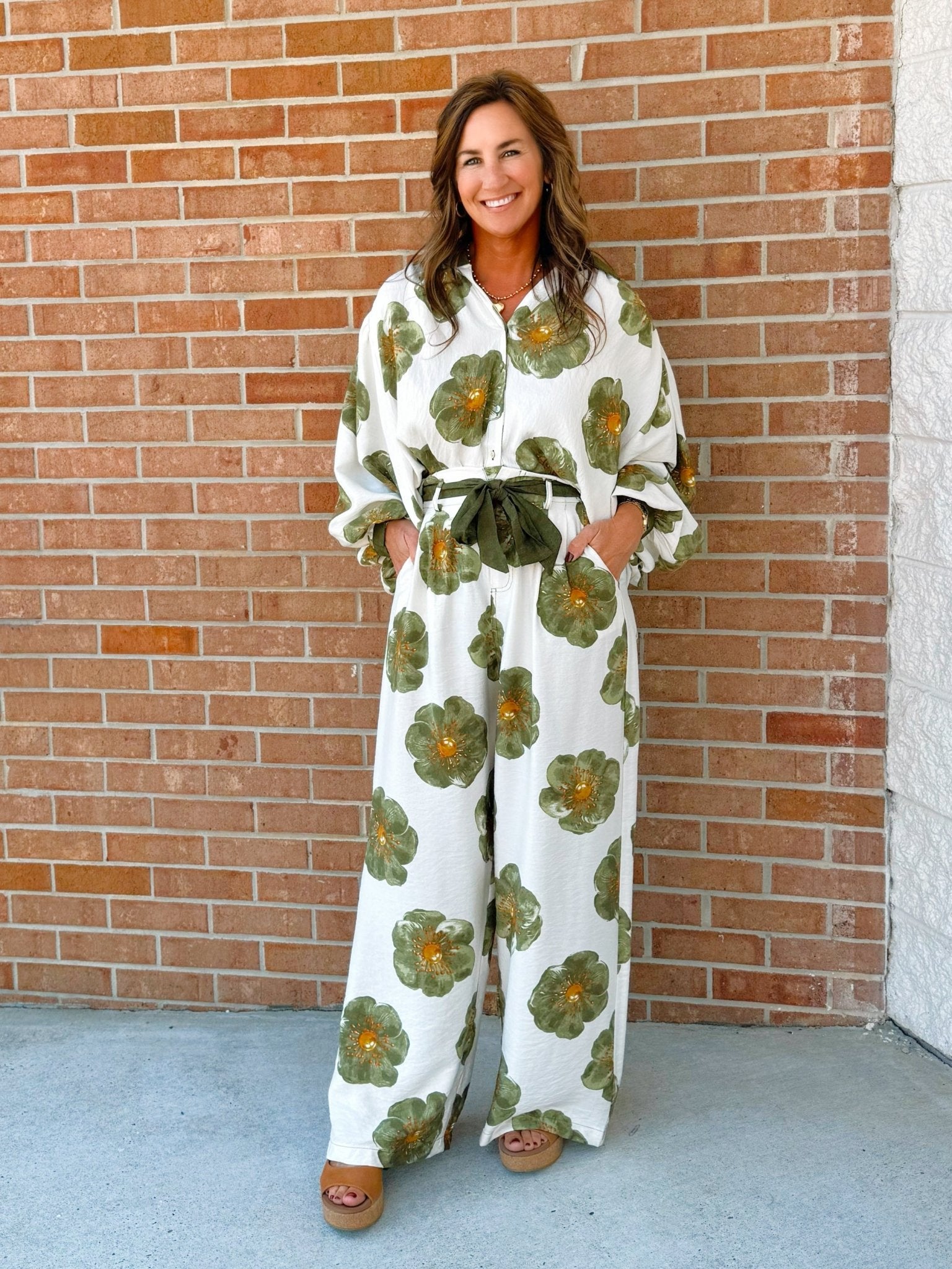 Florencia Wide Leg Long Sleeve Floral Set - Jessi Jayne Boutique