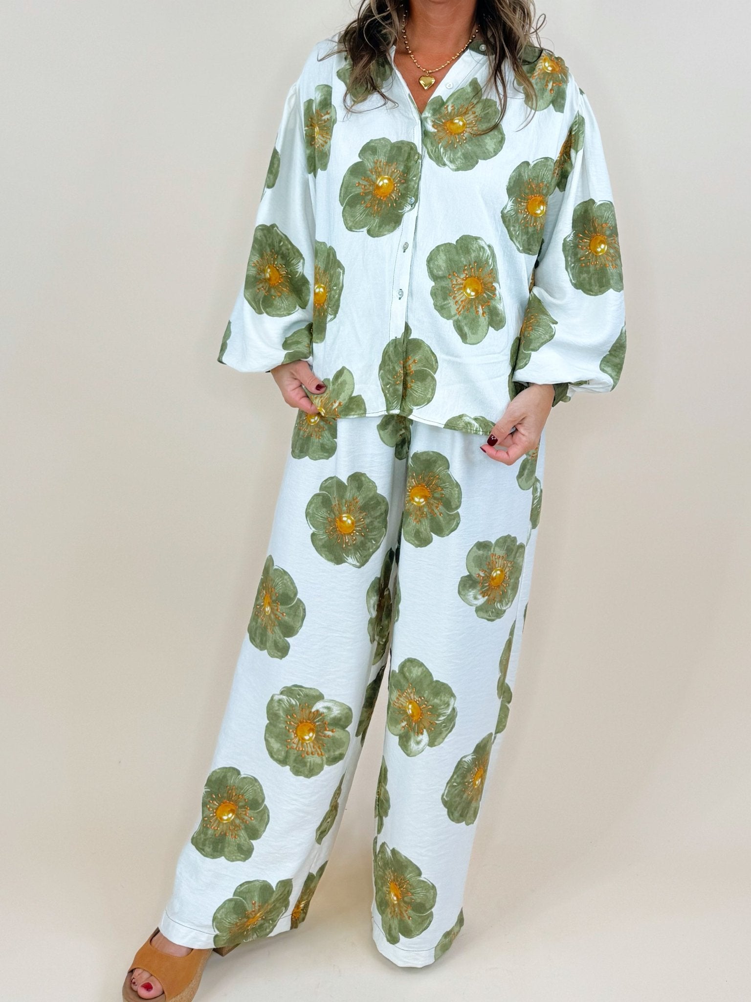 Florencia Wide Leg Long Sleeve Floral Set - Jessi Jayne Boutique