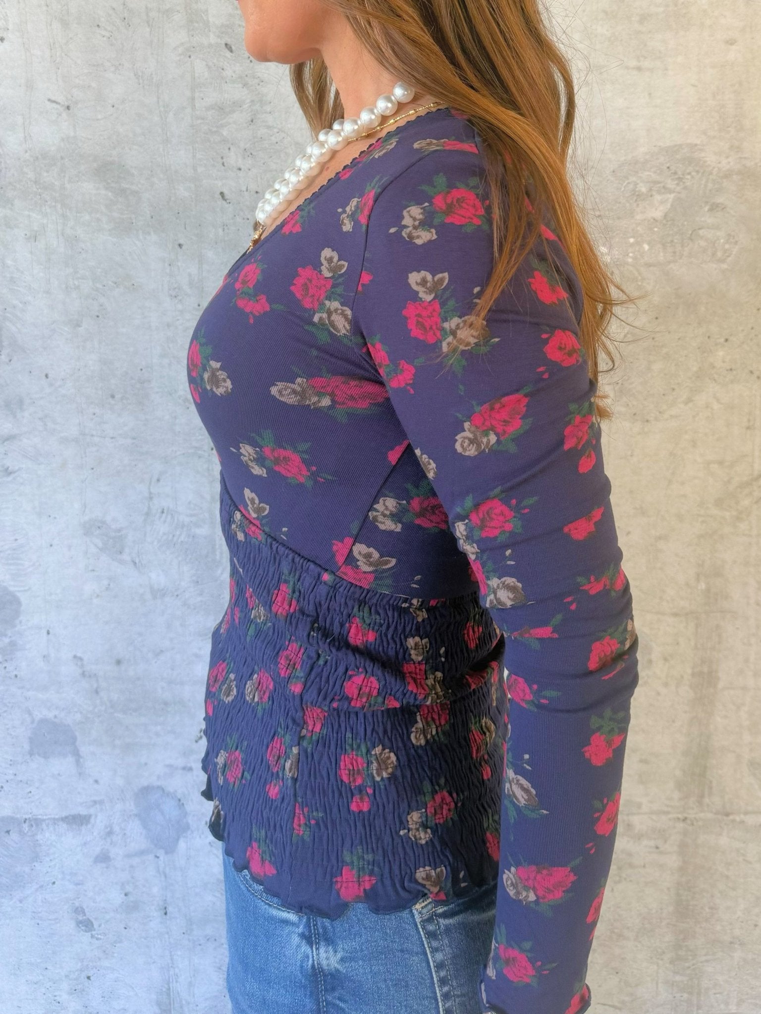 Midnight Rose Smocked Waist Top - Jessi Jayne Boutique