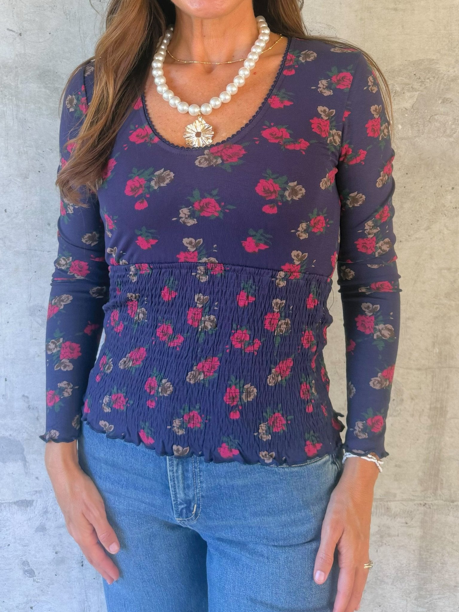 Midnight Rose Smocked Waist Top - Jessi Jayne Boutique