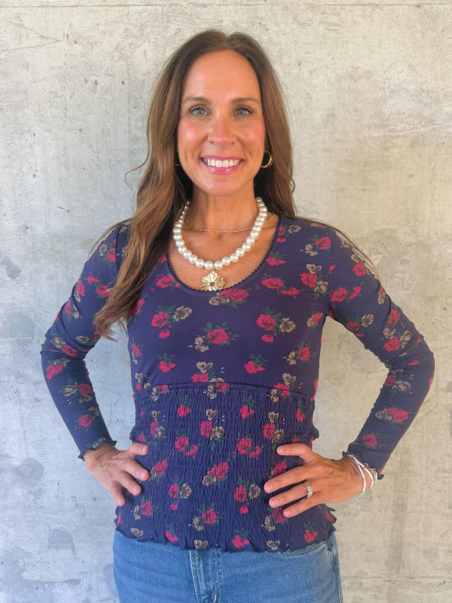 Midnight Rose Smocked Waist Top - Jessi Jayne Boutique