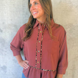Rust & Roar Leopard-Trim Peplum Top - Jessi Jayne Boutique