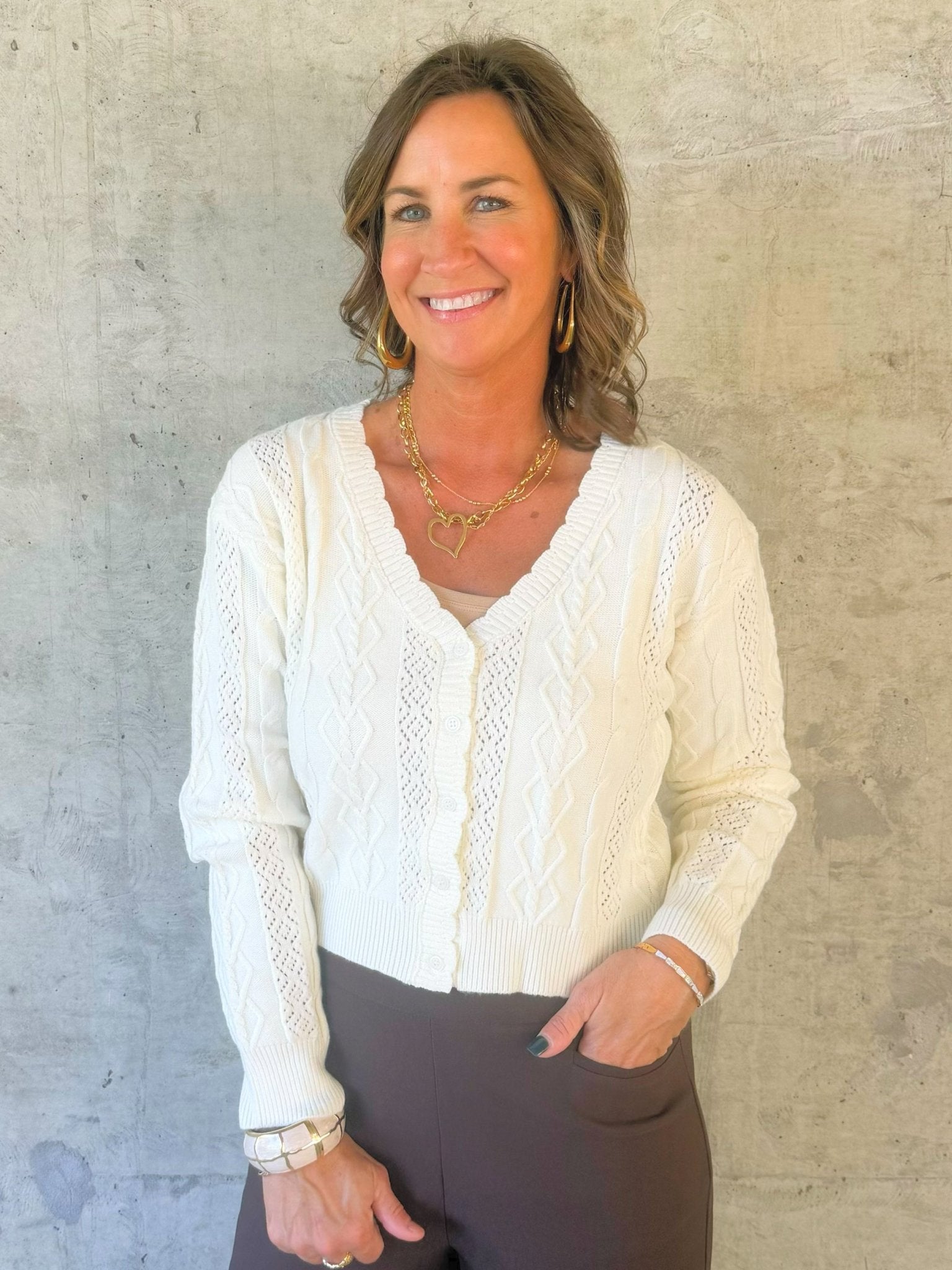 Ivory Cable Knit Cropped Cardigan - Jessi Jayne Boutique
