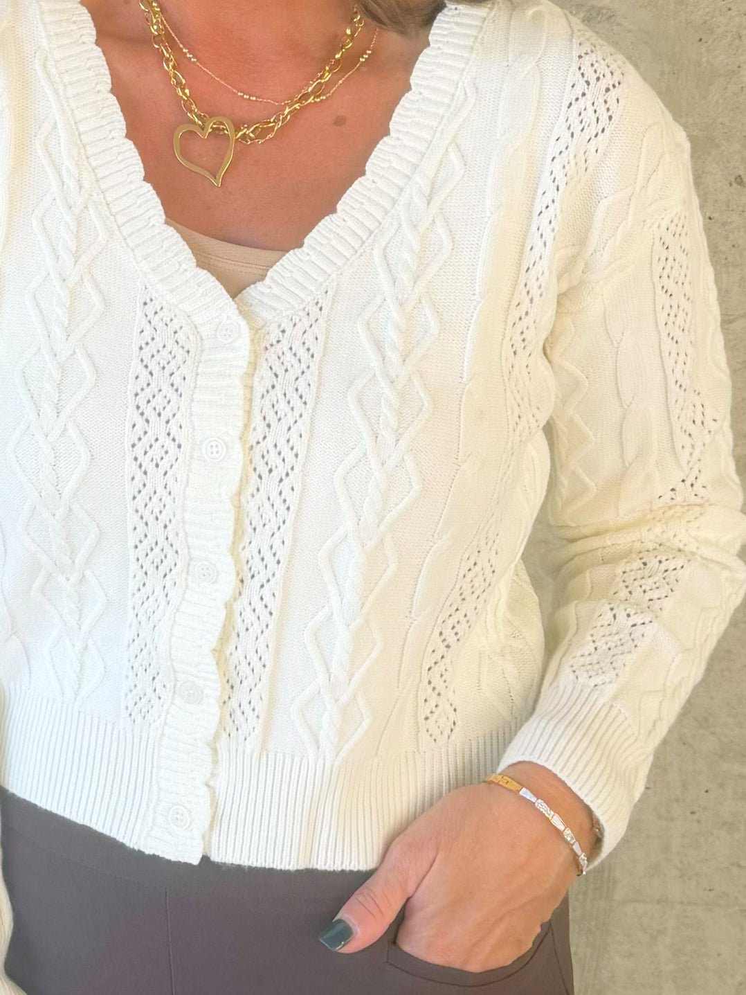 Ivory Cable Knit Cropped Cardigan - Jessi Jayne Boutique