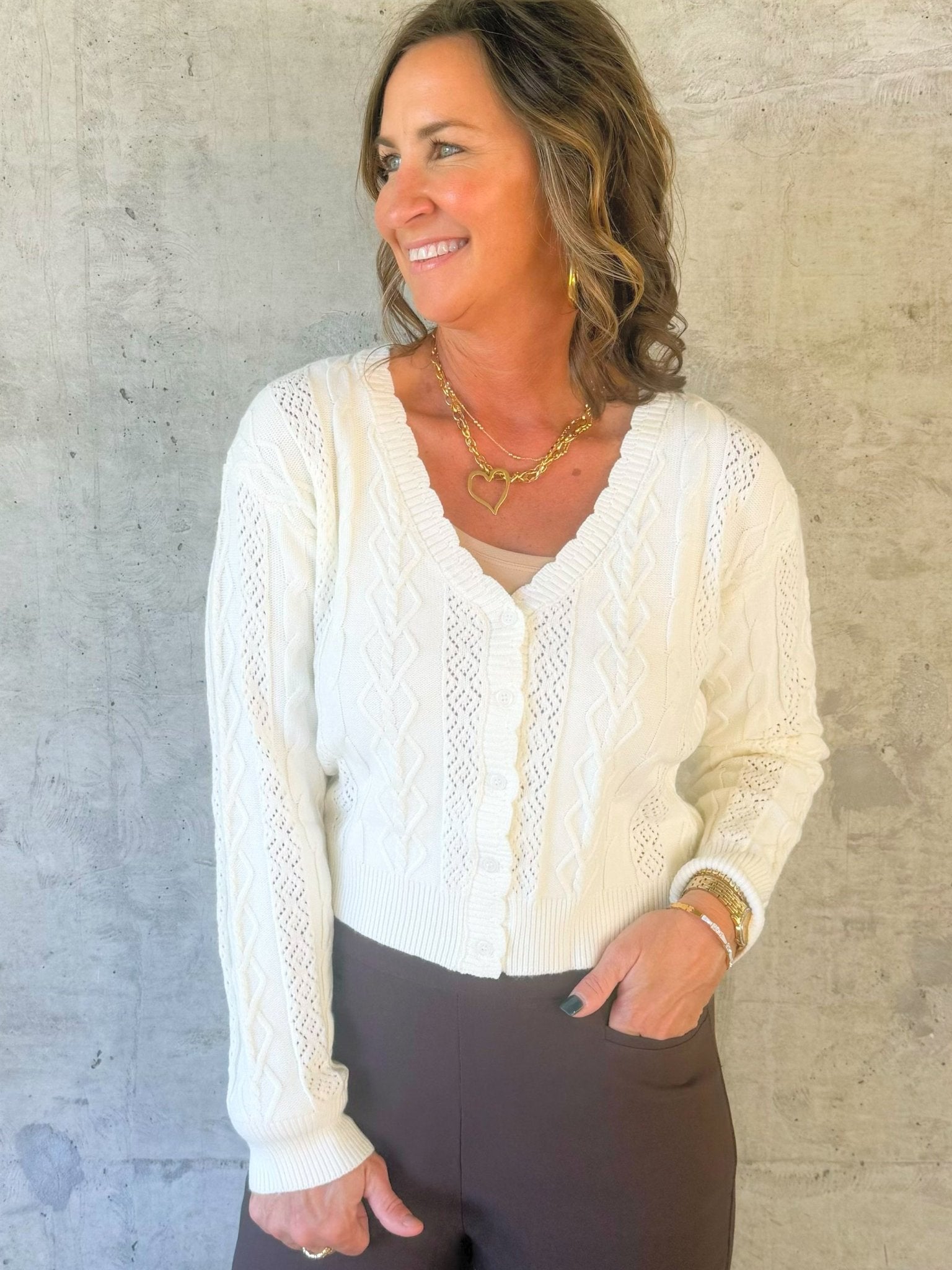 Ivory Cable Knit Cropped Cardigan - Jessi Jayne Boutique