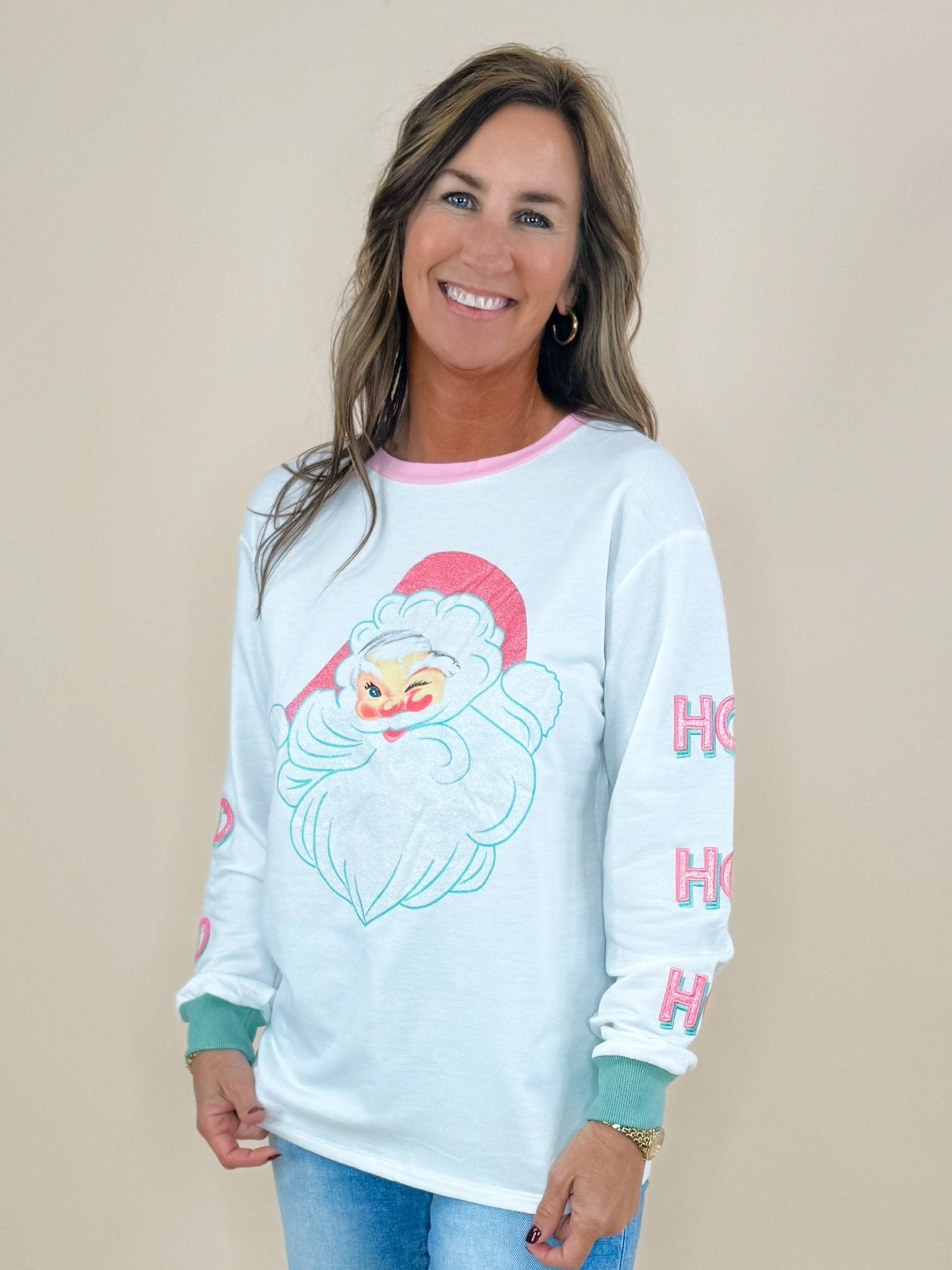 Santa’s Wink Long Sleeve Top - Jessi Jayne Boutique