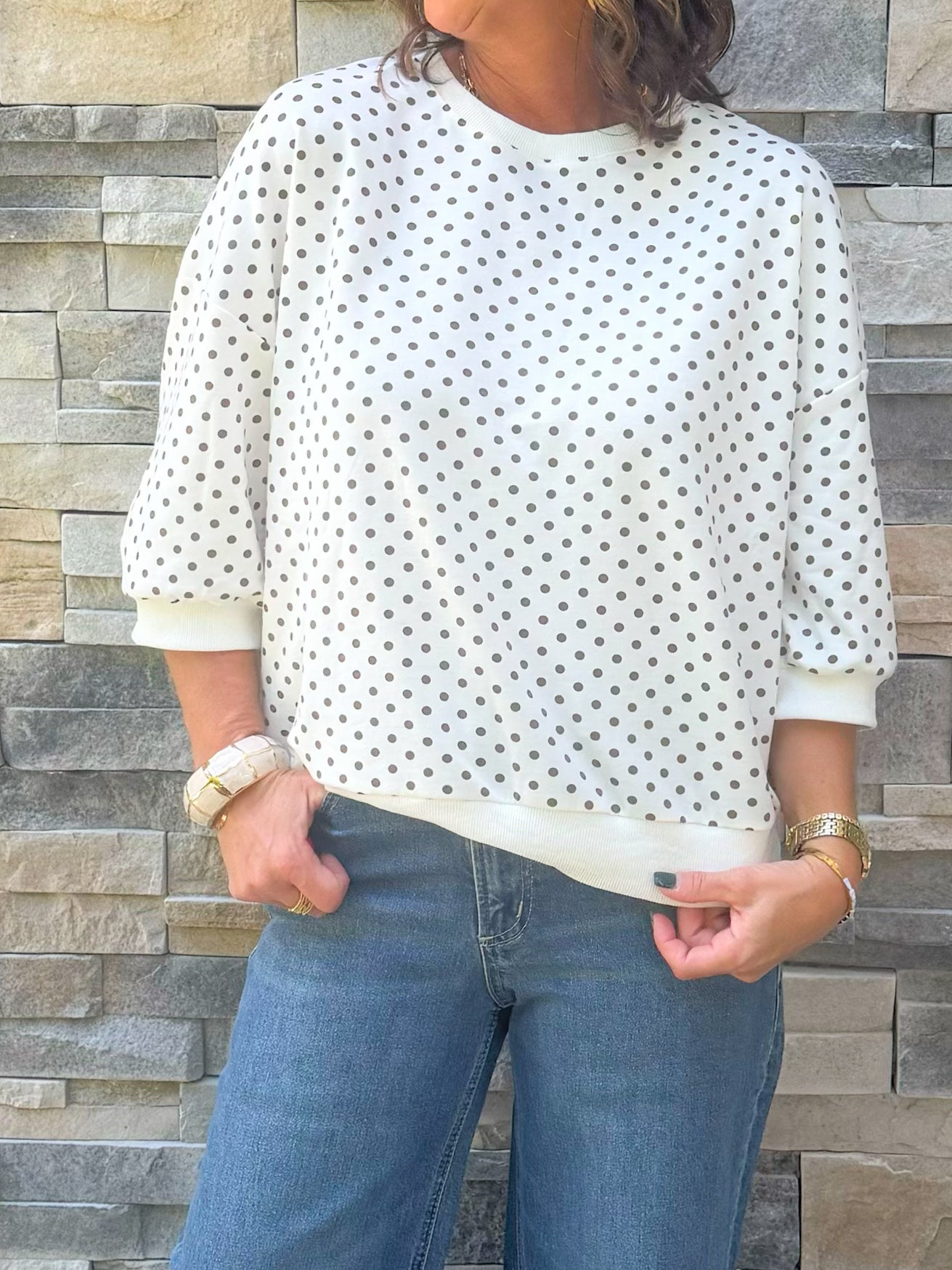 Cocoa Polka Dot Sweatshirt Tee - Jessi Jayne Boutique
