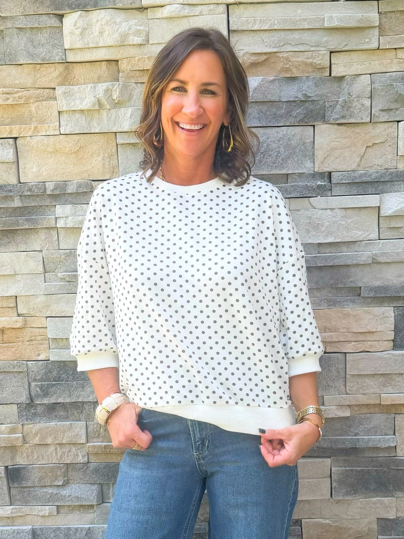 Cocoa Polka Dot Sweatshirt Tee - Jessi Jayne Boutique
