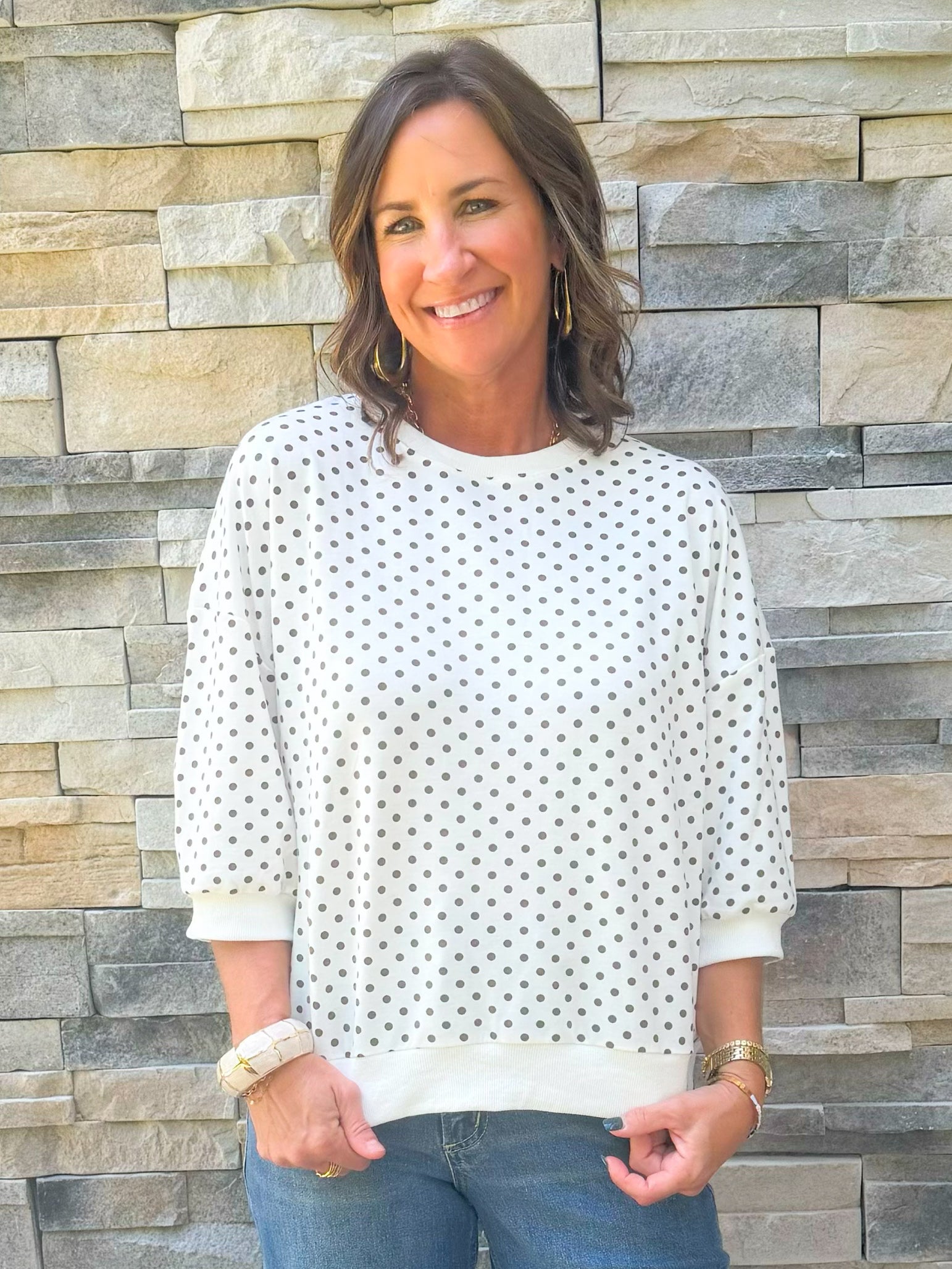 Cocoa Polka Dot Sweatshirt Tee - Jessi Jayne Boutique