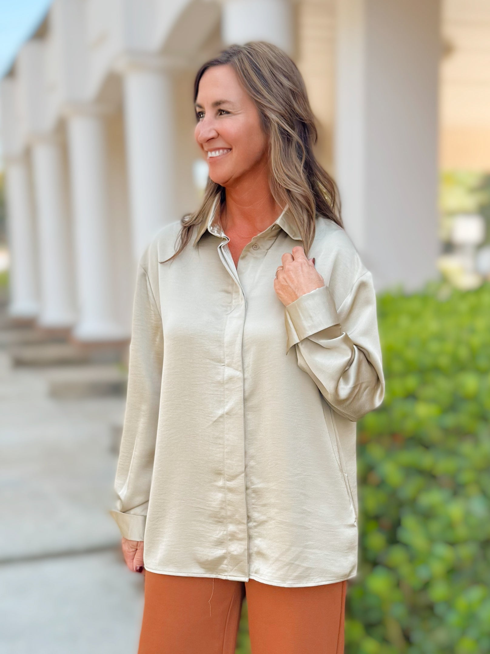 Savannah Satin Lapel Shirt - Jessi Jayne Boutique