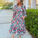 Autumn Bloom Smocked Waist Midi Dress - Jessi Jayne Boutique