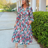 Autumn Bloom Smocked Waist Midi Dress - Jessi Jayne Boutique