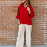 Vivienne Crimson Textured V - Neck Blouse - Jessi Jayne Boutique