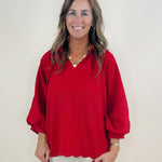 Vivienne Crimson Textured V - Neck Blouse - Jessi Jayne Boutique