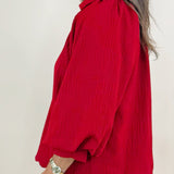Vivienne Crimson Textured V - Neck Blouse - Jessi Jayne Boutique