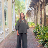 Olive Ease Textured Pant Set