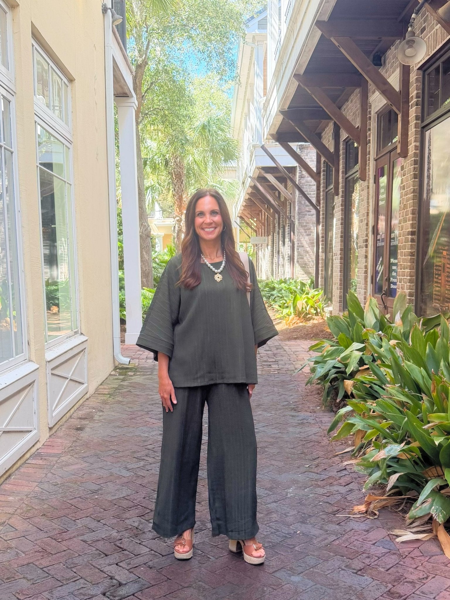 Olive Ease Textured Pant Set - Jessi Jayne Boutique