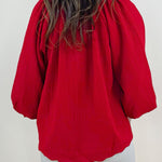 Vivienne Crimson Textured V - Neck Blouse - Jessi Jayne Boutique