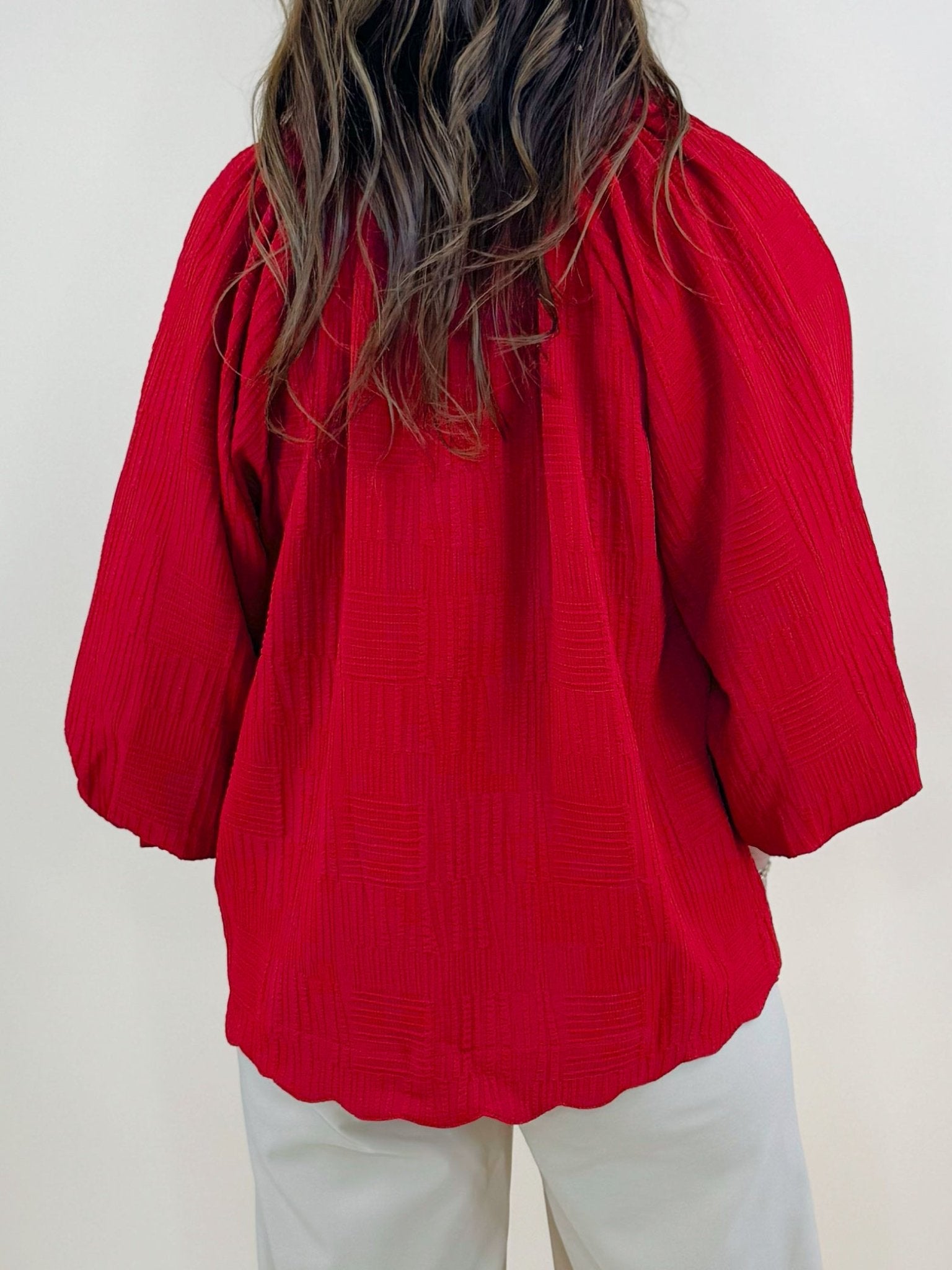 Vivienne Crimson Textured V - Neck Blouse - Jessi Jayne Boutique