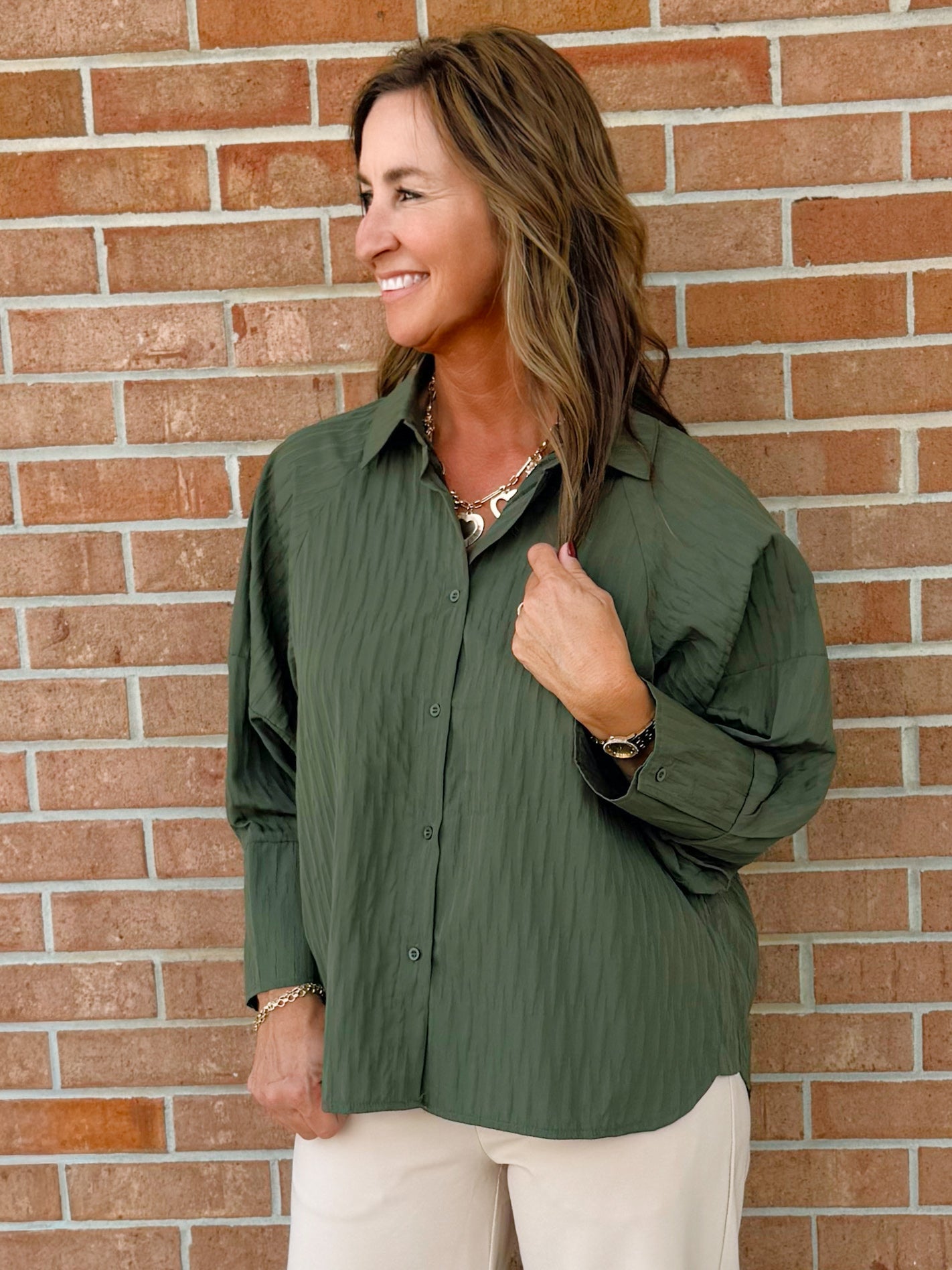 Mara Textured Button Down Shirt - Jessi Jayne Boutique