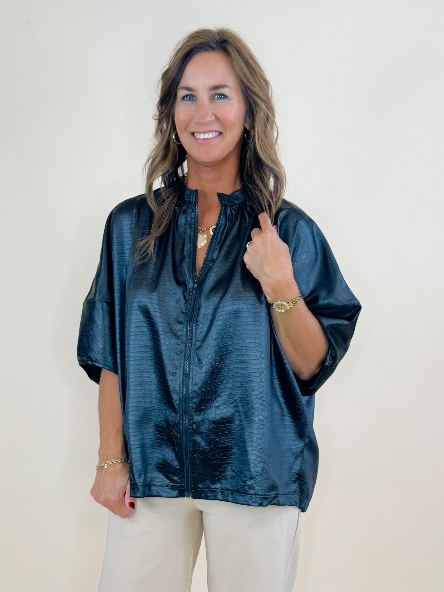 Selene Croc - Texture Zip Top - Jessi Jayne Boutique