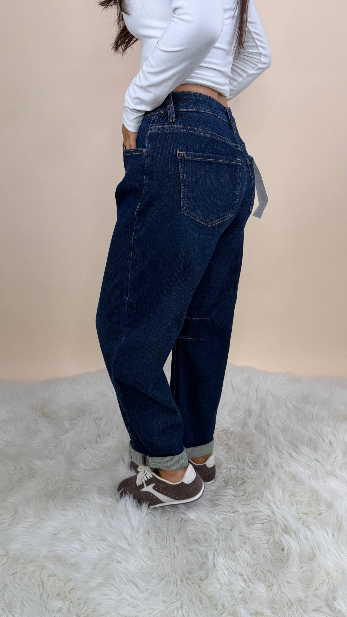 Risen Ribbed Textured Ease Barrel Jeans - Jessi Jayne Boutique