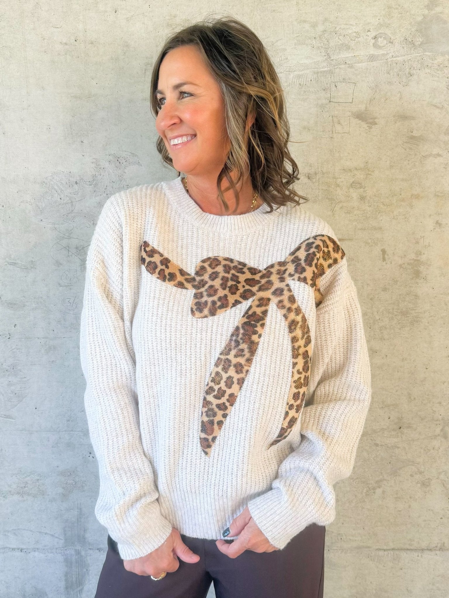 Leopard Bow Charm Sweater - Jessi Jayne Boutique