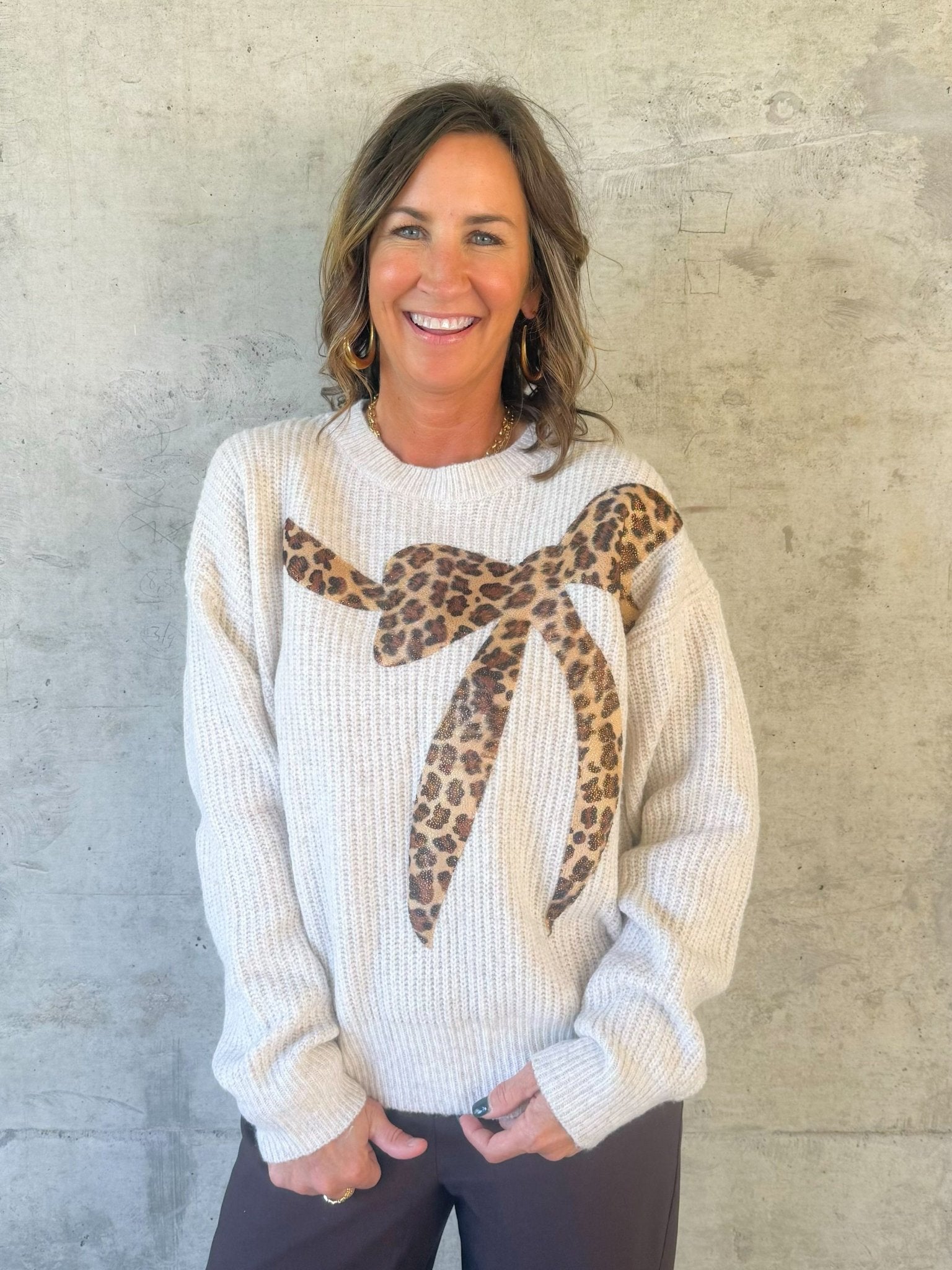 Leopard Bow Charm Sweater - Jessi Jayne Boutique